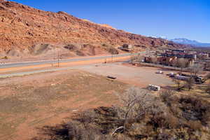 Drone / aerial view featuring a mountain view