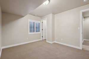 Interior space with light colored carpet