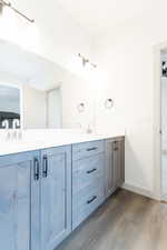 Bathroom with vanity and wood-type flooring