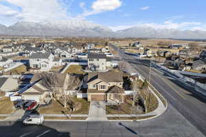 Aerial view featuring a mountain view