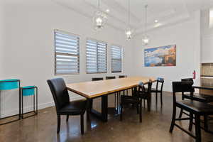 Dining room featuring a tray ceiling