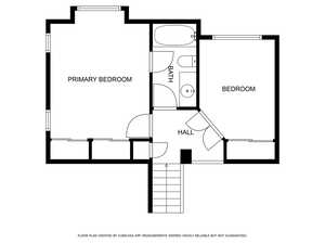 Upstairs floor plan with two bedrooms and one bathroom