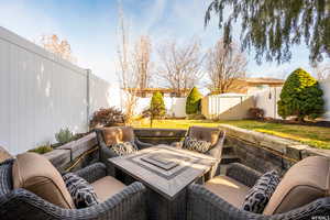 View of patio with furniture in place