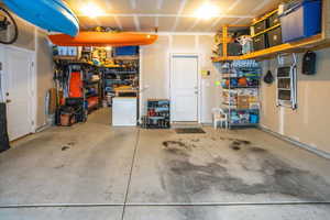 Garage featuring a workshop area