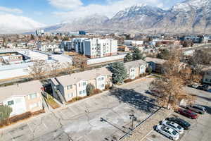 Aerial view featuring a mountain view