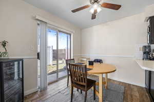 Dining space with sliding glass door