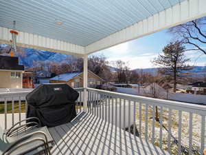 Covered deck with mountain view