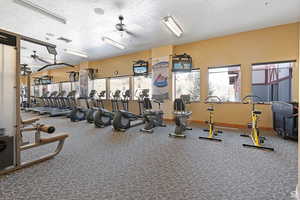 Gym adjacent to the saunas and steamroom and lockerrooms