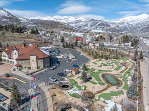 Aerial view of restaurant and mini golf