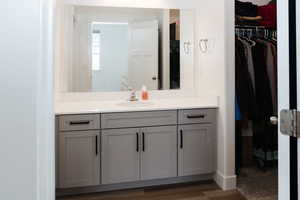 Primary Bathroom with LVP flooring and vanity