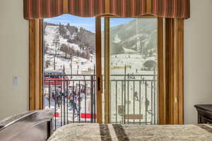 Unfurnished bedroom featuring a mountain view