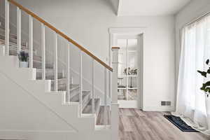 Foyer entrance featuring light wood-type flooring