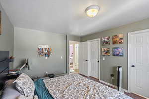 Bedroom with wood-type flooring