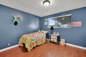 Bedroom with wood-type flooring