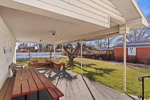 View of patio with outdoor lounge area