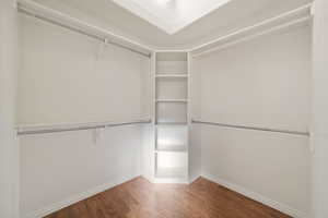 Spacious closet with hardwood / wood-style floors