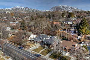 Aerial view featuring a mountain view