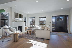 Living room with wood-type flooring