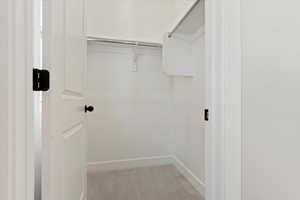 Spacious closet with light colored carpet