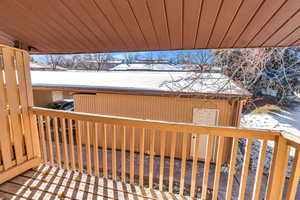 View of snow covered deck