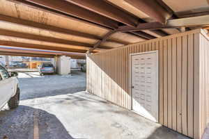 Garage with wooden walls