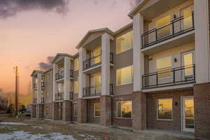 View of outdoor building at dusk