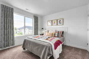 Bedroom featuring multiple windows and carpet flooring