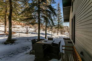 View of snow covered deck