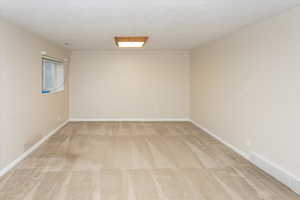 Family room featuring light colored carpet