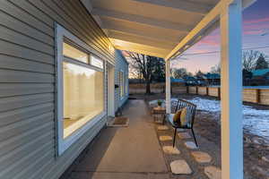 View of patio terrace at dusk