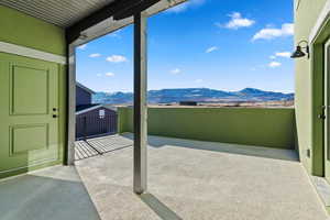 View of patio featuring a mountain view