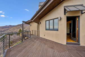 Wooden terrace with a mountain view