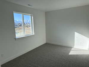 Carpeted spare room with a mountain view