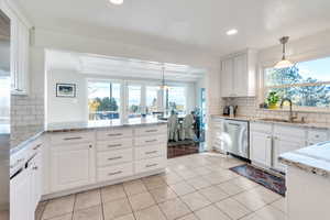 Kitchen connects to dining area