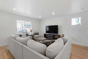 Living room featuring light hardwood / wood-style flooring