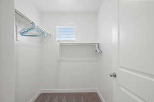 Spacious closet with carpet floors