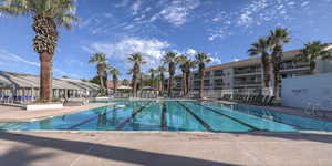 View of swimming pool featuring a patio area