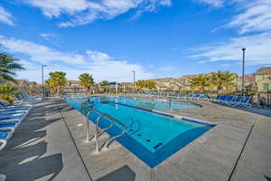 View of pool featuring a patio area