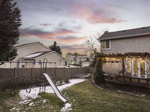 View of yard at dusk