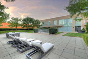 View of patio terrace at dusk