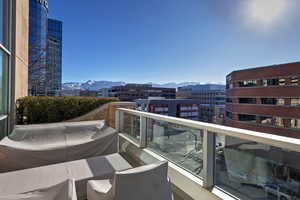 Balcony with a mountain view