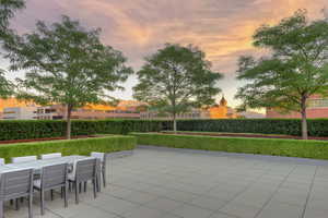 View of patio terrace at dusk