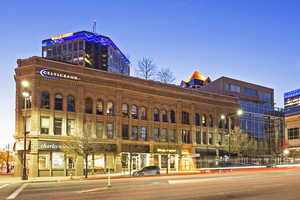 View of outdoor building at dusk