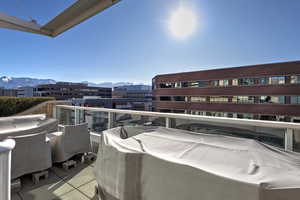 Balcony with a mountain view