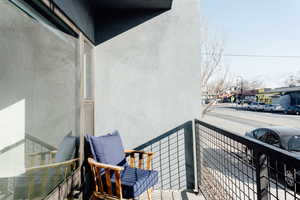 Balcony featuring a mountain view