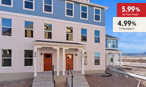 View of front facade featuring a mountain view and covered porch