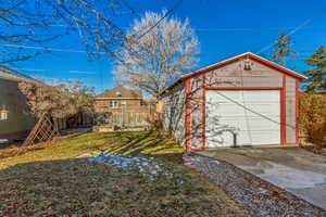 Garage with a lawn