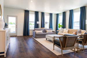 Living room featuring dark hardwood / wood-style flooring