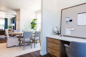 Home office featuring a wealth of natural light and dark hardwood / wood-style floors