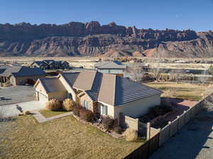 Aerial view featuring a mountain view